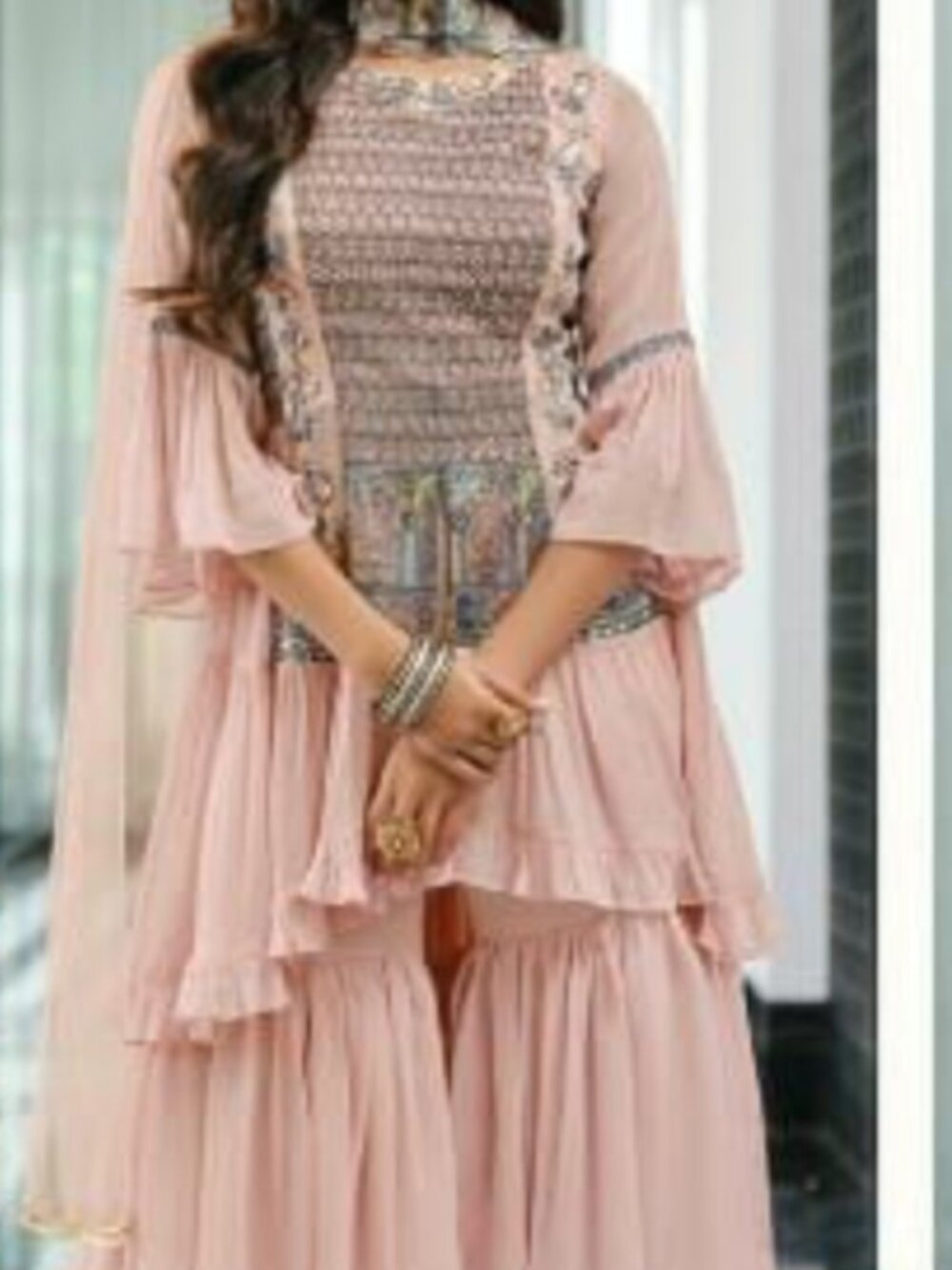 Pink Rose Indian Sharara with Bell Sleeve Size 42